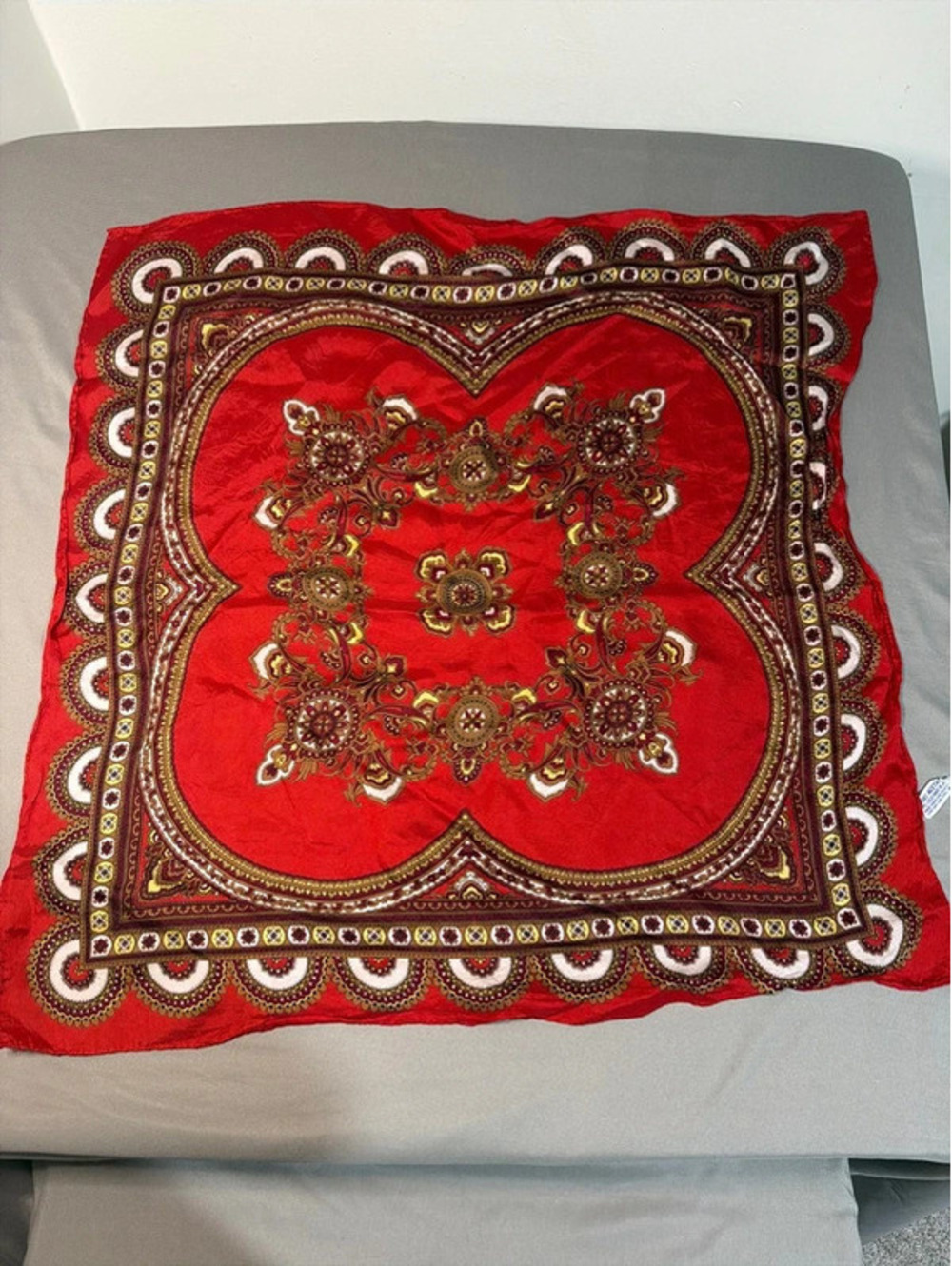 Vintage Scarf 100% Acetate Made in Japan Red Brown Beige Square 26"